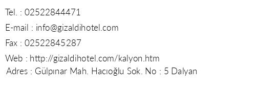 Kalyon Apart Hotel telefon numaralar, faks, e-mail, posta adresi ve iletiim bilgileri